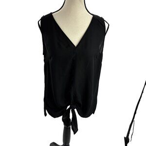 Michael Kors Womens Size M Sleeveless Blouse Black V Neck Tie Hem Tank Top